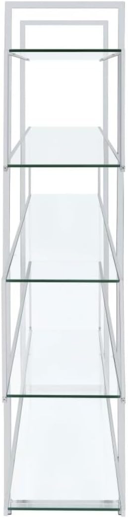 CARTESIAN Stellar Modern Glass Bookshelf, 5-Tier Open Display Case, 59" Wide x 63" High, Chrome Frame with Clear Tempered Glass Shelves