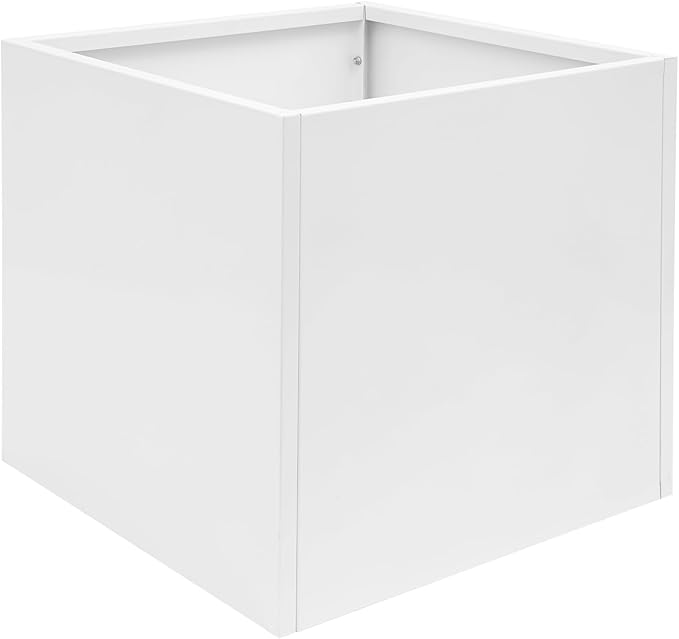 DYNAMI Square Planter Box with Removable Partition,26x26x26in Steel Metal Planters Large Cube Plant Pot for Outdoors,Modern Heavy Duty Flower Pot for Patio, Deck, Yard, Garden (White, 26inch)