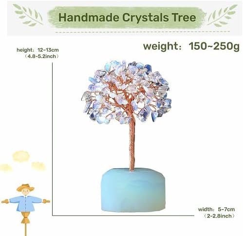YATOJUZI Opal Crystals Tree Natural Crystals Gemstones Opalite Base Copper Wire Tree of Life for Positive Energy Reiki Good Luck Home Office Desk Decor Spiritual Gifts Meditation