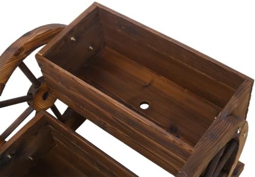 2-Tier Wooden Wagon Planter Box with Wheels – Farmhouse Rustic Garden Planter for Flowers, Herbs & Vegetables, Decorative Wooden Flower Cart for Patio, Garden & Balcony