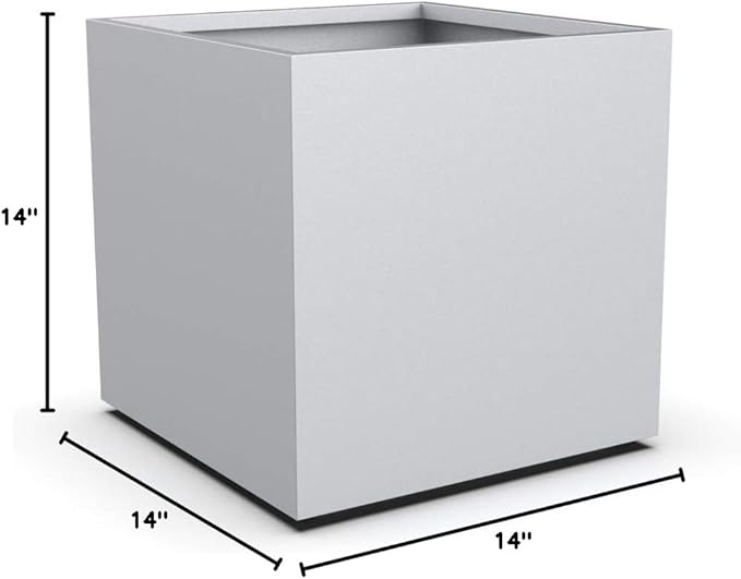 Plantercraft Powder-Coated Aluminum Planter Box - Square Cube - Metal All Weather | Indoor Outdoor Commercial Residential | Made in USA | Fully Assembled