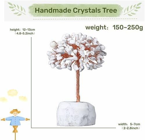 YATOJUZI White Howlite Crystals Tree Natural Crystals Gemstones Base Copper Wire Tree of Life for Positive Energy Reiki Good Luck Home Office Desk Decor Spiritual Gifts Meditation
