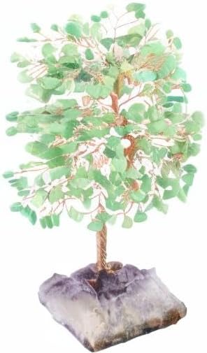 Crystal Tree of Life,Natural Green Aventurine (406 Beads Count) Amethyst Cluster Base, Positive Energy Feng Shui Gem Bonsai Money Tree Good Luck,Gift Size 8.5-9 Inches