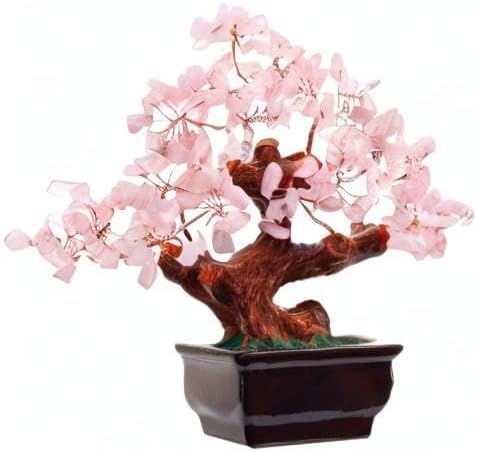 Parma77 Feng Shui Natural Rose Pink Quartz Crystal Money Tree, Healing Crystal Trees Bonsai Style Decoration for Wealth and Luck for Home Decor, Gifts for Women