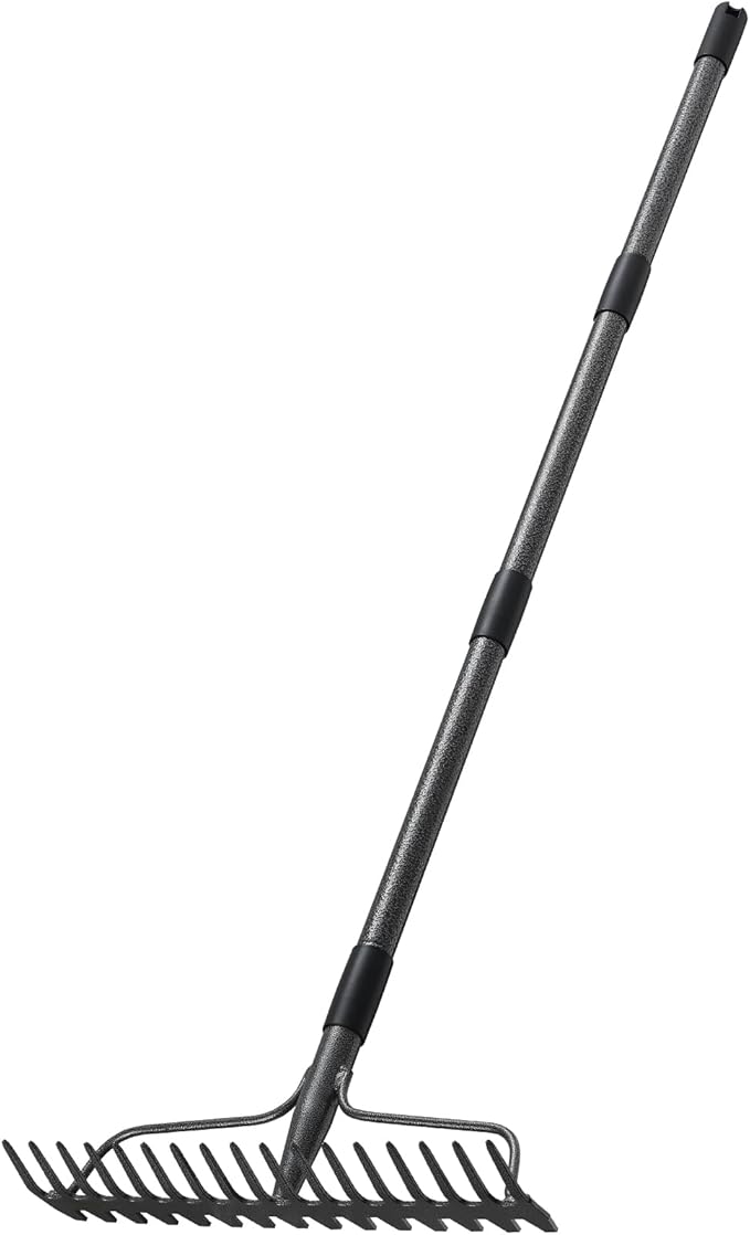 77'' Bow Rake ,17 Tines Metal Head Rakes with Stainless Steel Handle,Heavy Duty Garden Rake for Loosening Soil Gathering Leaf Leveling Lawn Farming Land Management Yarn Thatch Rake
