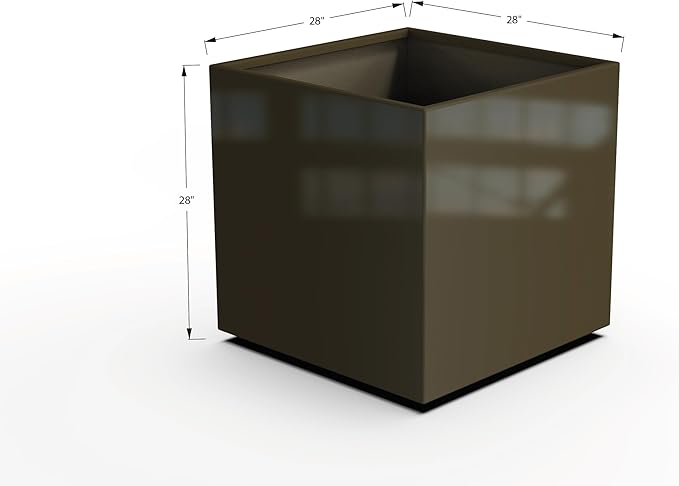 Plantercraft Powder-Coated Aluminum Planter Box - Square Cube - Metal All Weather | Indoor Outdoor | Made in USA | Fully Assembled