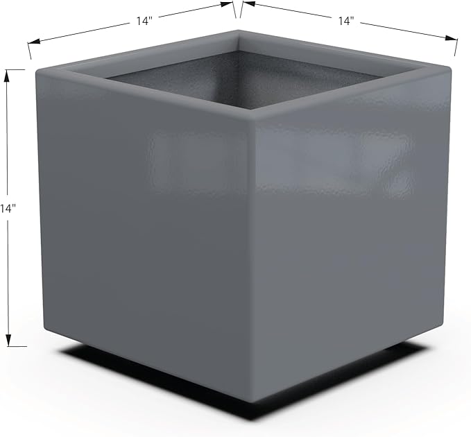 Plantercraft Powder-Coated Aluminum Planter Box - Square Cube - Metal All Weather | Indoor Outdoor | Made in USA | Fully Assembled