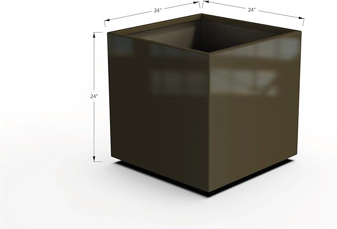 Plantercraft Powder-Coated Aluminum Planter Box - Square Cube - Metal All Weather | Indoor Outdoor | Made in USA | Fully Assembled