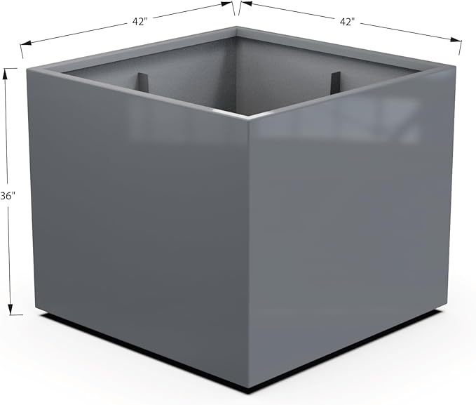 Plantercraft Powder-Coated Aluminum Planter Box - Square Cube - Metal All Weather | Indoor Outdoor | Made in USA | Fully Assembled