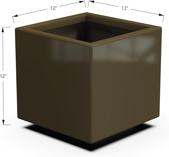 Plantercraft Powder-Coated Aluminum Planter Box - Square Cube - Metal All Weather | Indoor Outdoor | Made in USA | Fully Assembled