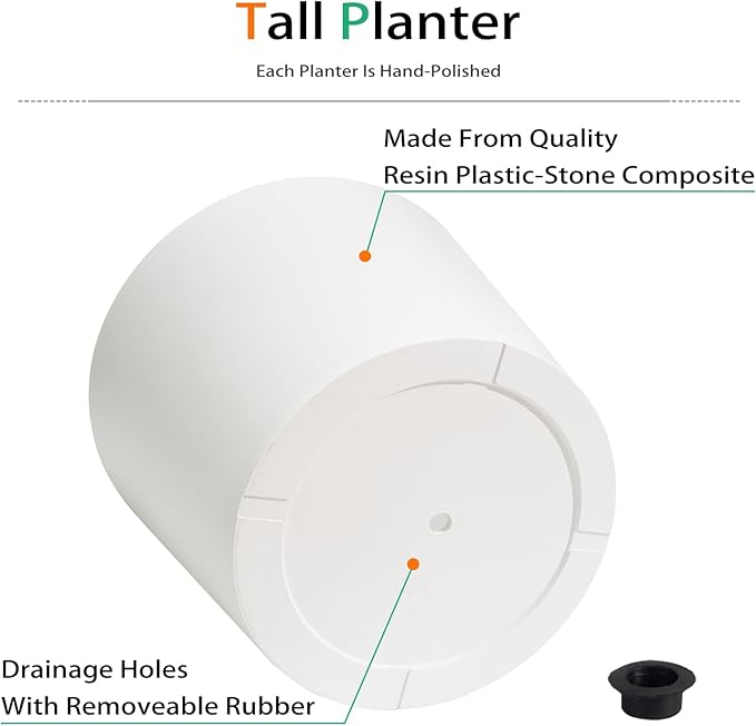 Wide Planters for Outdoor Plants, Extra Large Indoor Flower Pots for Garden, Front Porch, Patio - Round Resin Planter Set of 2 (White, 20 inch - 2 Pack)