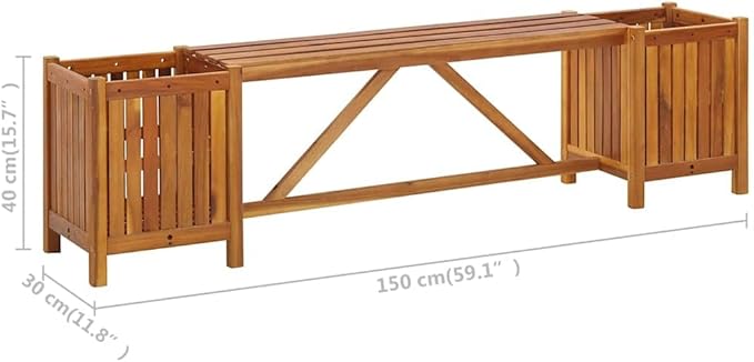 vidaXL Patio Bench with Integrated Flower Planters, Solid Acacia Wood, Light Oil Finish, Weather-Resistant, Ideal for Outdoor Garden, Patio, or Deck