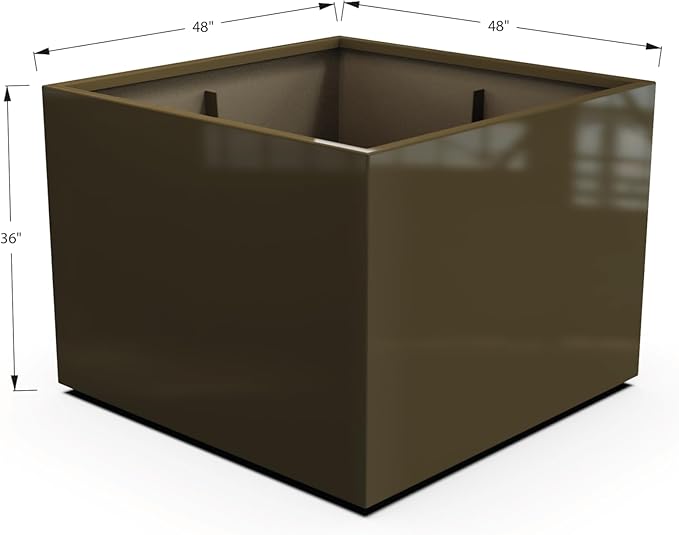 Plantercraft Powder-Coated Aluminum Planter Box - Square Cube - Metal All Weather | Indoor Outdoor | Made in USA | Fully Assembled