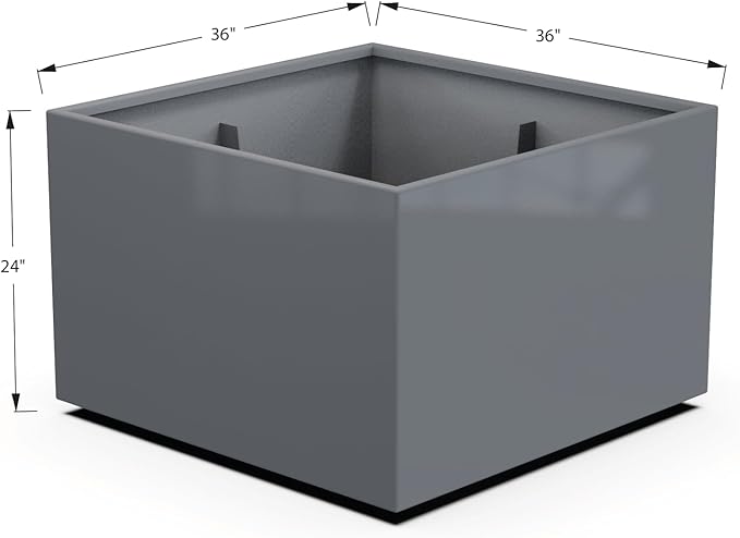 Plantercraft Powder-Coated Aluminum Planter Box - Square Cube - Metal All Weather | Indoor Outdoor | Made in USA | Fully Assembled
