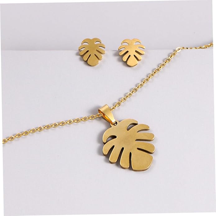 Monstera Leaf Jewelry for Women Dainty Lightweight Necklace and Earrings Trio Tropical Plant-inspired Accessories for Daily Wear Parties and