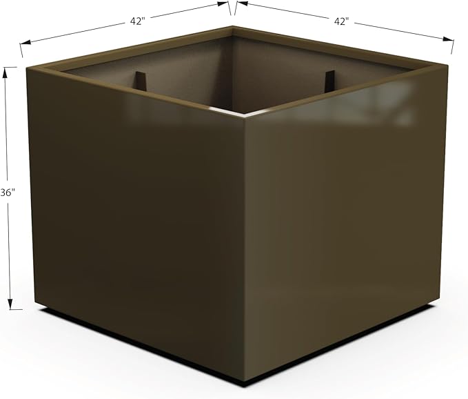 Plantercraft Powder-Coated Aluminum Planter Box - Square Cube - Metal All Weather | Indoor Outdoor | Made in USA | Fully Assembled