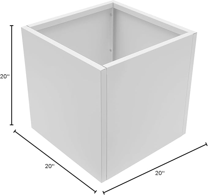 DYNAMI Square Planter Box,20x20x20in Steel Metal Planters Large Cube Plant Pot for Outdoors,Modern Heavy Duty Flower Pot for Patio, Deck, Yard, Garden (White, 20in)