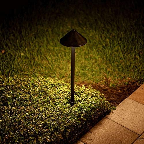 VOLT Conehead 12V Black Brass Path Light (7" Shade, 25" Tall) for Low Voltage Landscape Lighting on Outdoor Pathway, Walkway, Garden, Driveway or Patio