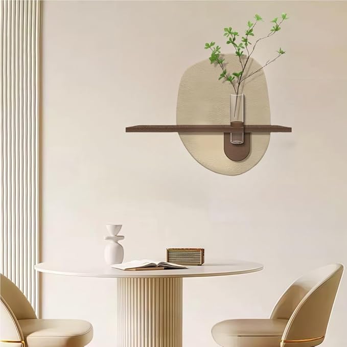 TJTKWIR Creative Sandstone Wall Art Decor, Wall Decoration with Vase and Artificial Plant, Three-dimensional Wall Mural for Living Room, Restaurant(Brown)