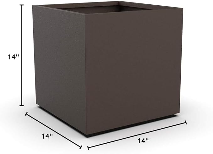 Plantercraft Powder-Coated Aluminum Planter Box - Square Cube - Metal All Weather | Indoor Outdoor Commercial Residential | Made in USA | Fully Assembled