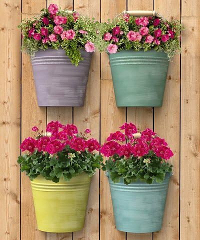 Four Pack of Panacea 83221 Half Round Bucket Wall Planters in Assorted Colors