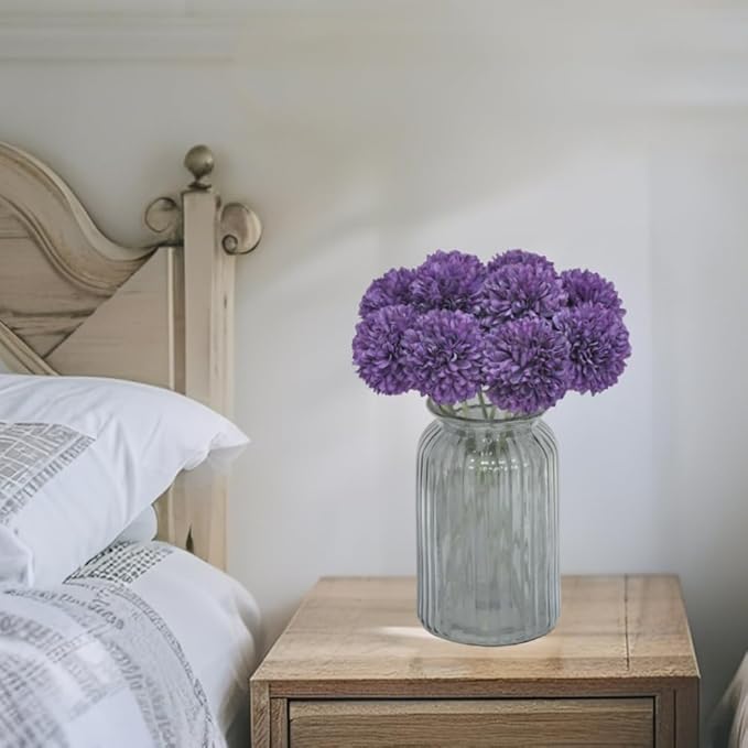 Artificial Flowers Chrysanthemum Ball Flowers Bouquet 10pcs Present for Important People Glorious Moral for Home Office Coffee House Party and Wedding (Purple)