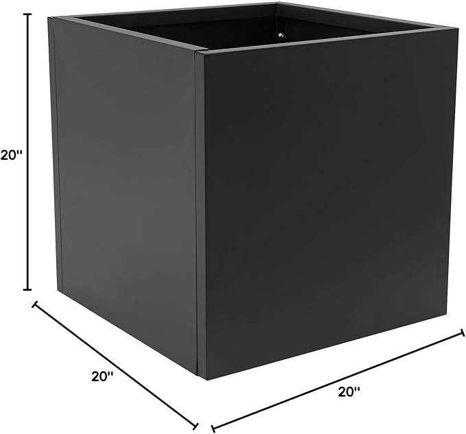 DYNAMI Square Planter Box,20x20x20in Steel Metal Planters Large Cube Plant Pot for Outdoors,Modern Heavy Duty Flower Pot for Patio, Deck, Yard, Garden (Black, 20in)