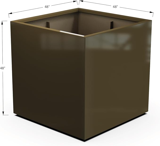 Plantercraft Powder-Coated Aluminum Planter Box - Square Cube - Metal All Weather | Indoor Outdoor | Made in USA | Fully Assembled