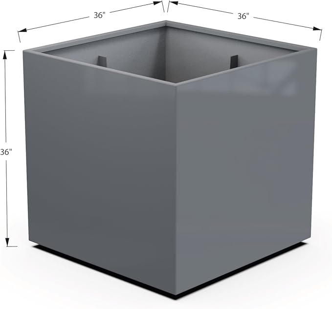 Plantercraft Powder-Coated Aluminum Planter Box - Square Cube - Metal All Weather | Indoor Outdoor | Made in USA | Fully Assembled