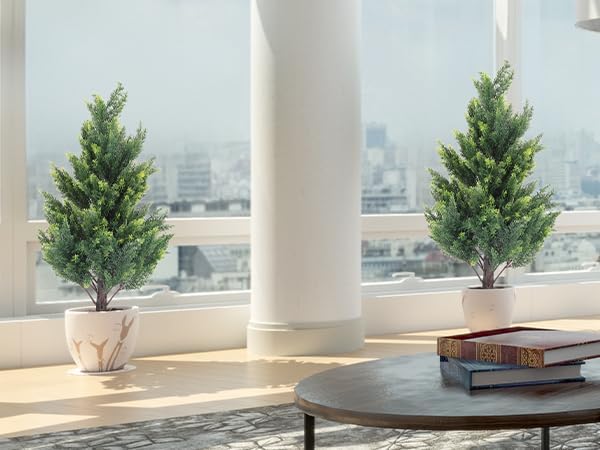 3FT Tall Artificial Cedar Topiary Trees Set of 2, Artificial UV Resistant Potted Plants, Faux Bushes Fake Shrubs for Outdoor Indoor Home Entryway Front Porch Garden Patio Offices Living Room Decor
