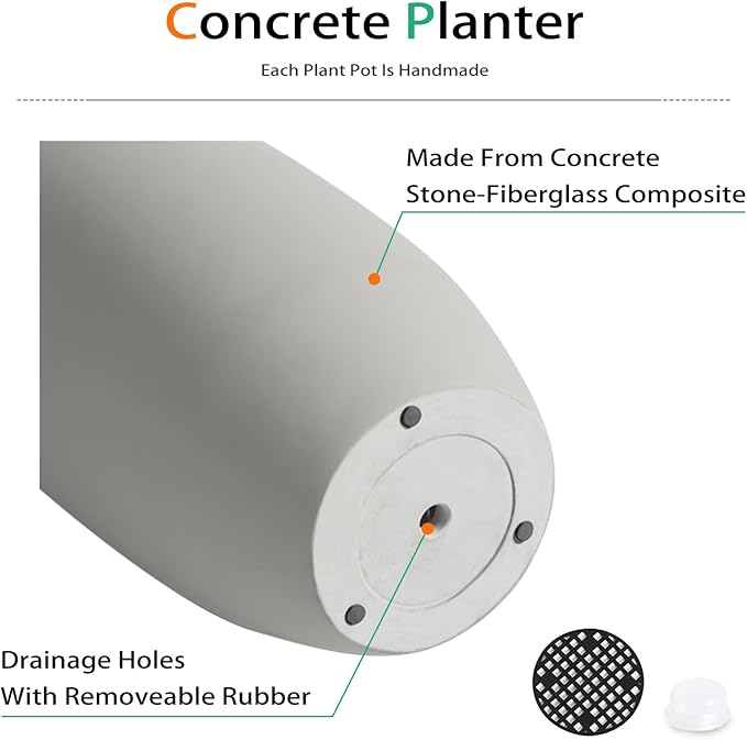 Tall Planters for Outdoor Plants, Large Concrete Flower Pots for Garden Front Porch, Patio, Indoor (Gray, 24 inch)
