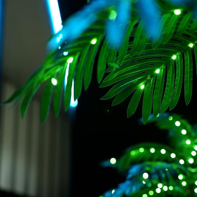 Artificial Palm Tree Christmas Tree 7Ft 3Trunks 260LED Lighted Simulation Tropical Palm Tree Fake Plant Light for Patio Home Office Beach Yard Cruise Hawaiian Party Tiki Bar Decorations - Electric
