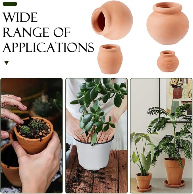 6Pcs Mini Terracotta Pots 3 Styles Small Dark Salmon Simulated Clay Planters 0.73-1.42 Inch Tiny Pots Miniature Crafts for Succulent Plants Fairy Gardens Home Deco