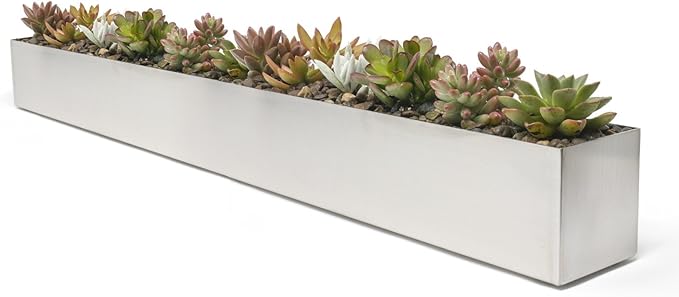 Buhbo Modern Trough Rectangle Planter Large 32 inch (8"x 6") Brushed Stainless Steel