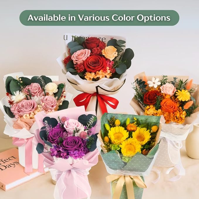 vaanshie Preserved Sunflower Bouquet - Forever Flowers for Delivery, Long-Lasting Flower with Gift Box, Eternal flowers Bouquet for Mothers, Mom, Wife Anniversary Birthday Gifts for Women and Her