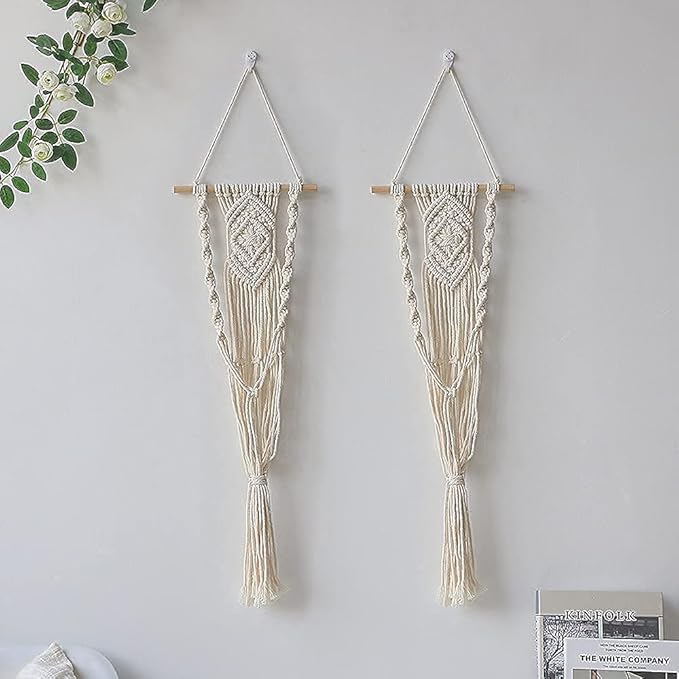 Boho Macrame Plant Hangers - Handmade Hemp Rope Hanging Baskets for Plants with Ceiling Hooks, Bohemian Home Decor