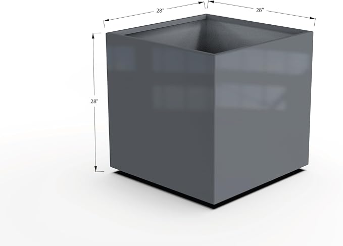 Plantercraft Powder-Coated Aluminum Planter Box - Square Cube - Metal All Weather | Indoor Outdoor | Made in USA | Fully Assembled