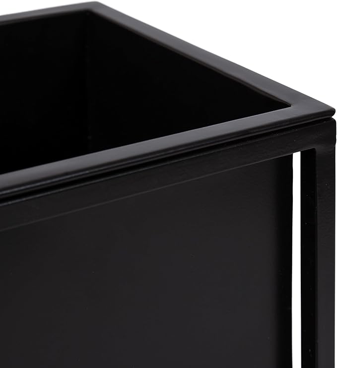 Kate and Laurel Palade Modern Two-Piece Metal Outdoor Planter Set; 2 Piece Set; Black; Metal Indoor or Outdoor Planters with Geometric Base for Patio Plant Decor