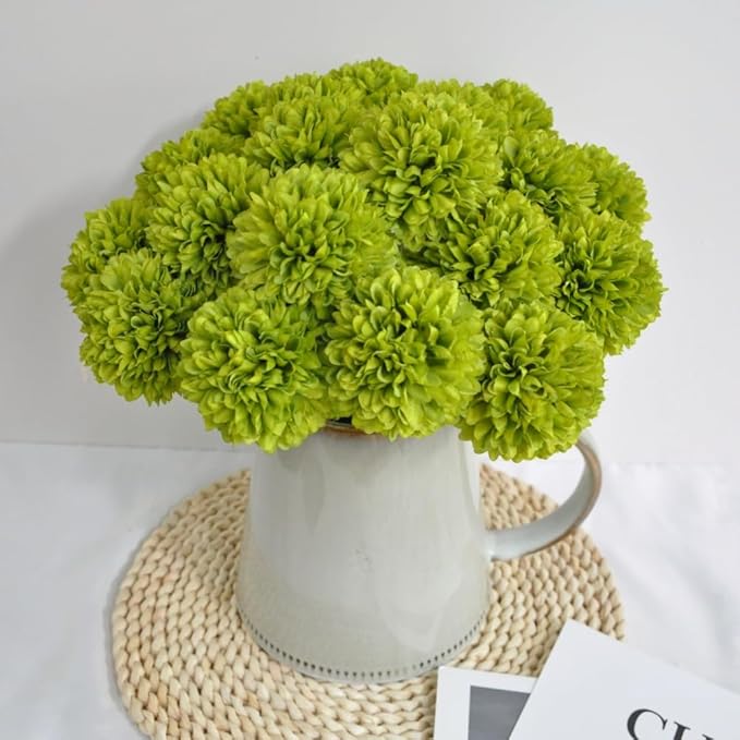 Artificial Flowers Chrysanthemum Ball Flowers Bouquet 10pcs Present for Important People Glorious Moral for Home Office Coffee House Parties and Wedding (Green)