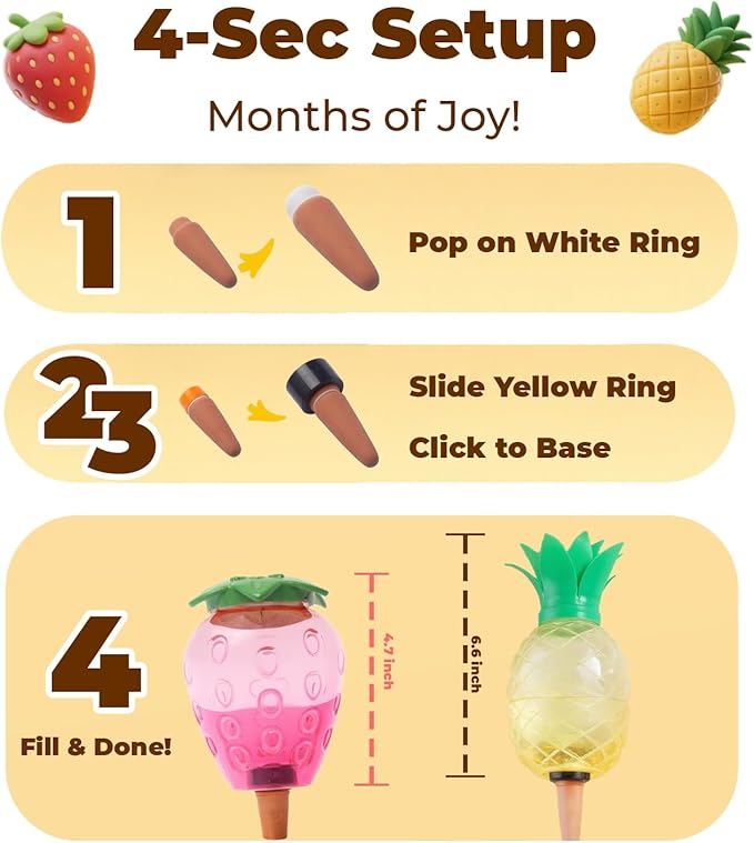 Self Watering Globes for Plants 19 oz Extra Large 2 Pcs - Fruit Shape Plant Watering Devices Automatic Plant Waterer Indoor, Vacation Plant Care, Watering Bulbs(1 Pineapple & 1 Strawberry)