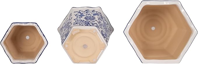 Home Decor Flower Pots and Planters – Intricate Pots with Floral Pattern for Indoor and Outdoor Plants - Vintage Plant Pots Great for Garden, Patio, or Room Decor Set of 3 – 9", 8", 7" Blue & White