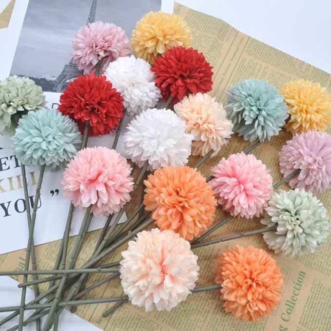 Artificial Flowers Chrysanthemum Ball Flowers 10pcs Bouquet Present for Important People Glorious Moral for Home Office Coffee House Deco Parties and Wedding(Yellow)