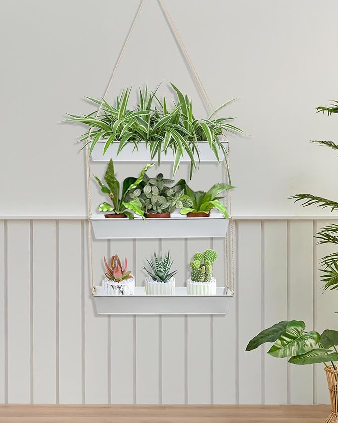 vensovo 16" Metal Wall Planter – 3-Tier Black Galvanized Hanging Shelf for Indoor Outdoor Plants, Vertical Garden Wall Mount for Balcony, Kitchen, or Entryway Decor