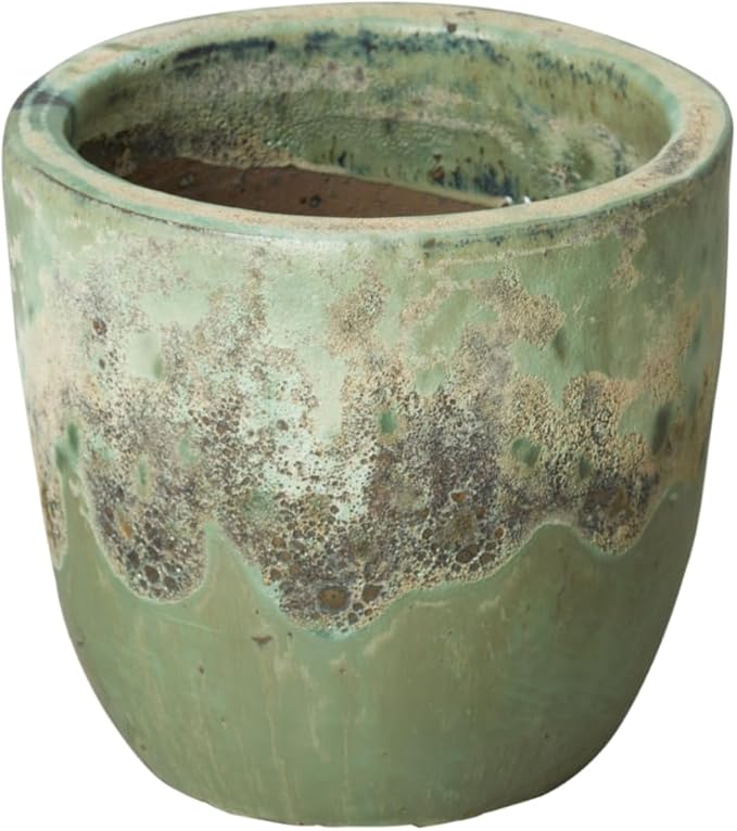 Emissary Home and Garden 11in. L x 11in. H Reef/Spa Blue Stoneware Round Planter with High-fire Treatment (Set of 1)