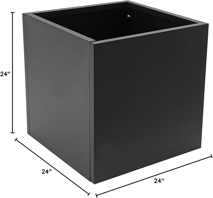 DYNAMI Square Planter Box,24x24x24in Steel Metal Planters Large Cube Plant Pot for Outdoors,Modern Heavy Duty Flower Pot for Patio, Deck, Yard, Garden (Black, 24in)