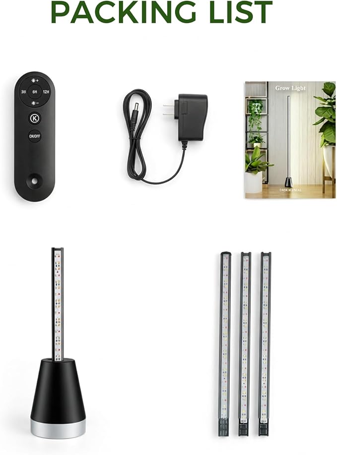 Standing Grow Light with Timer 1PC, 192 LEDs, 65 Inch Full Spectrum Vertical Plant Lamp for Indoor, 3 Light Modes, 5 Level Dimmable Floor Grow Light, Mimic Sunlight for Greenhouse/Garden