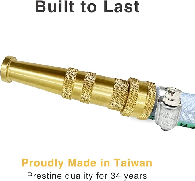 Brass Hose Nozzle Cyprium Water Hose Nozzle High Pressure Adjustable Twist Heavy Duty 5" Brass Nozzle for Garden Hose, Power Washer