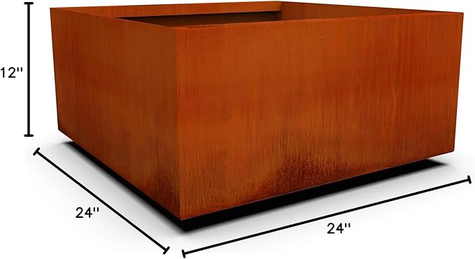 24-Inch Square Corten Steel Planter – Large Low Profile Metal Garden Box | Ideal for Raised Beds & Patios | Made in USA