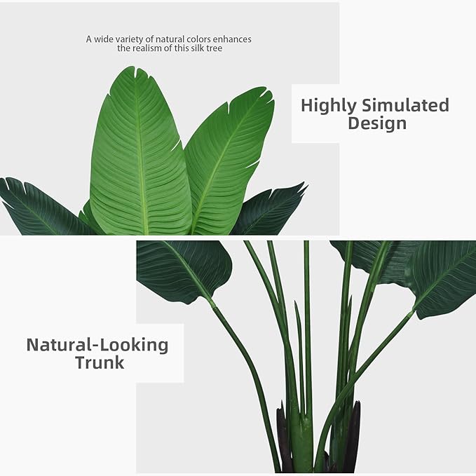 Bird of Paradise Artificial Plant 5FT - Faux Tropical Palm Tree with Black Tall Planter - Fake Floor Plant in Pot - Artificial Silk Tree for Home Office Living Room Decor Indoor