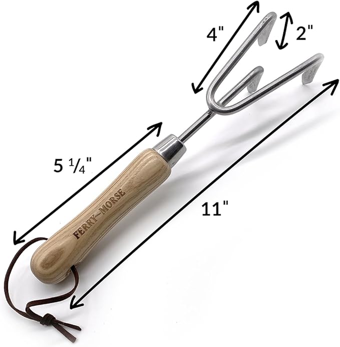 Ferry-Morse Premium Garden Hand Tool Cultivator, Gardening Tools Hand Rake, Stainless Steel Cultivator for Digging, Aerating Soil, and Weeding